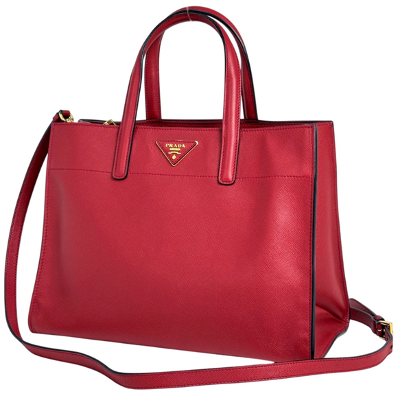 PRADA Red Leather Saffiano Shoulder Bag